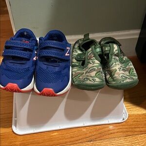 Blue and Red Kids Shoes new balance and Zoogs alligator sandals
